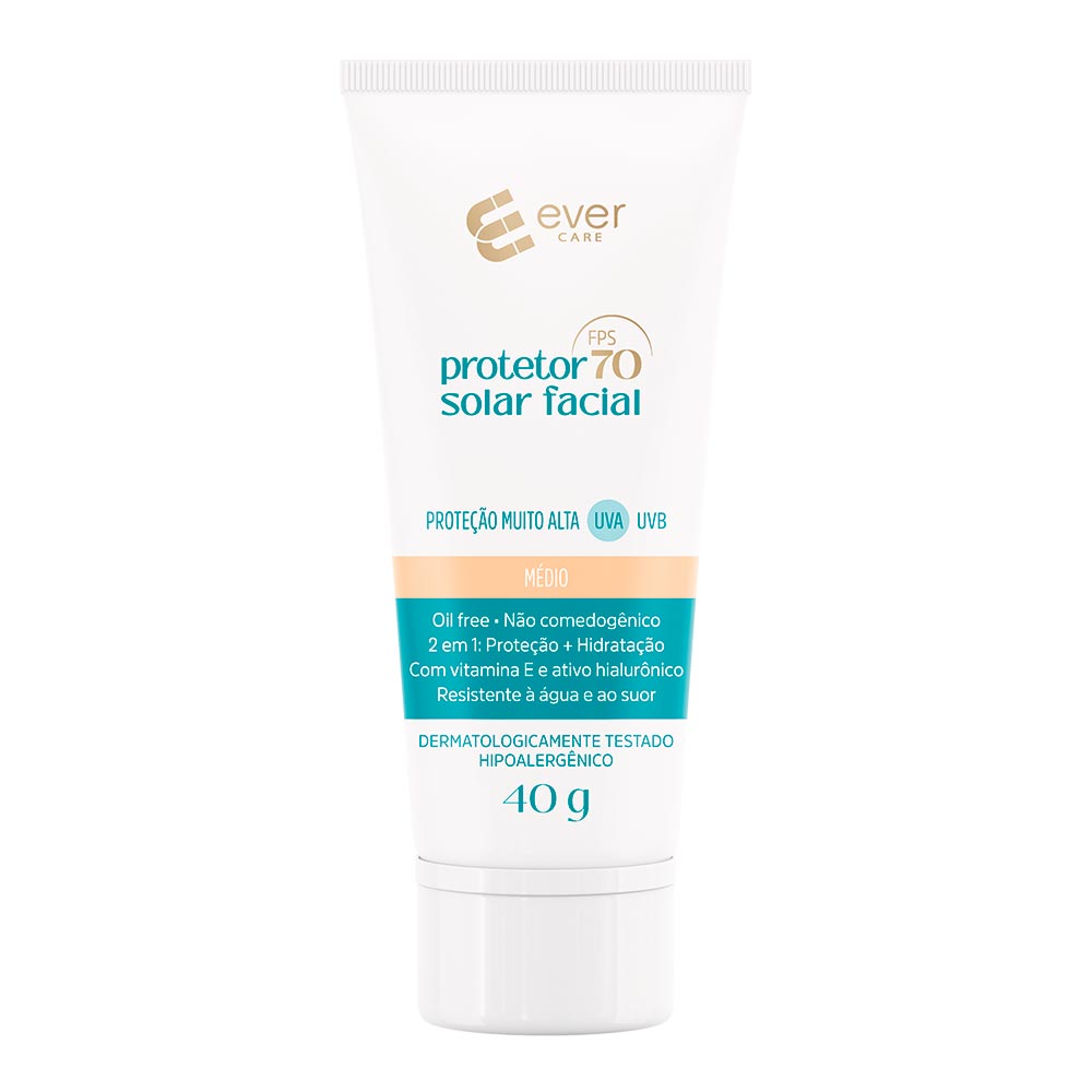Protetor Solar Facial Ever Care FPS 70 com Cor Médio 40g