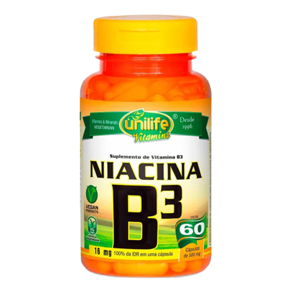 Vitamina B3 Niacina - Unilife - 60 Cápsulas de 500mg - Drogarias Pacheco