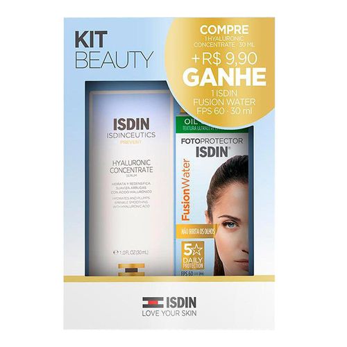 Kit ISDIN Sérum Anti-Idade Hyaluronic Concentrate 30ml + Protetor Solar Facial Fusion Water 5 Stars FPS60 30ml