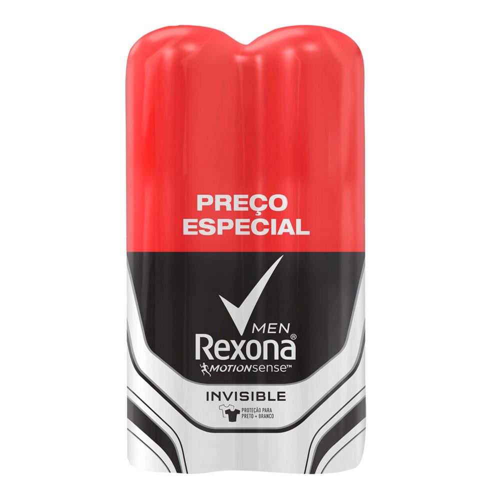 Desodorante Antitranspirante Aerosol Masculino Rexona Invisible 72 horas 2  Unidades 150ml