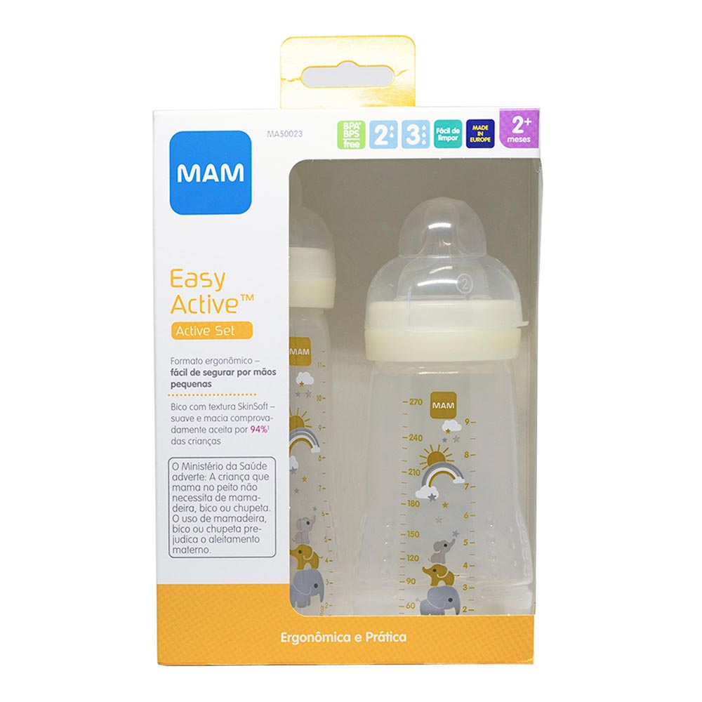 Mam Tettarella 1 Istruzioni In Lingua Straniera - MAM Easy Active - Set Di 2 Borracce Da 330 Ml, Con Tettarella Mam Misura 2, In Silicone Skinsoft, Forma Ergonomica, 4+ Mesi, Motivo: Mondo Biberon Mam