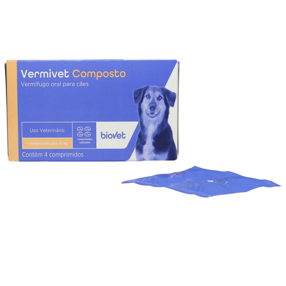 Kit Vermífugo Vermivet Composto Biovet 600mg c/ 4 Comprimidos C/ 4 ...