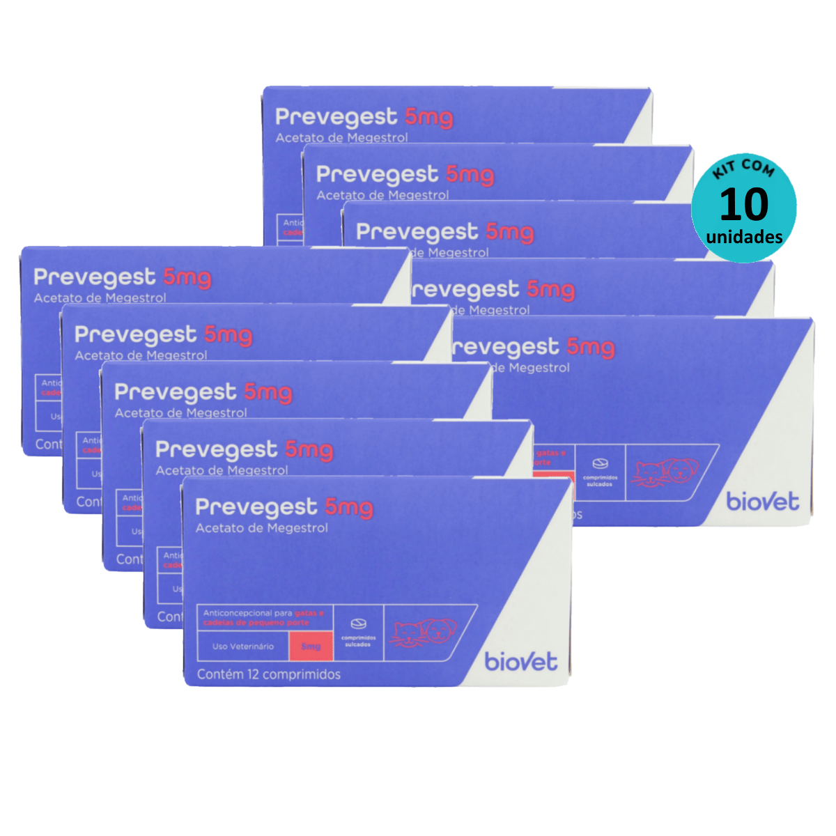 Kit Anticoncepcional Preve-Gest Biovet 5mg c/ 12 Comprimidos C/ 10 unidades
