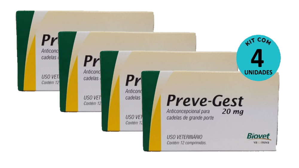 Kit Anticoncepcional Preve-Gest Biovet 20mg c/ 12 Comprimidos C/ 4 unidades