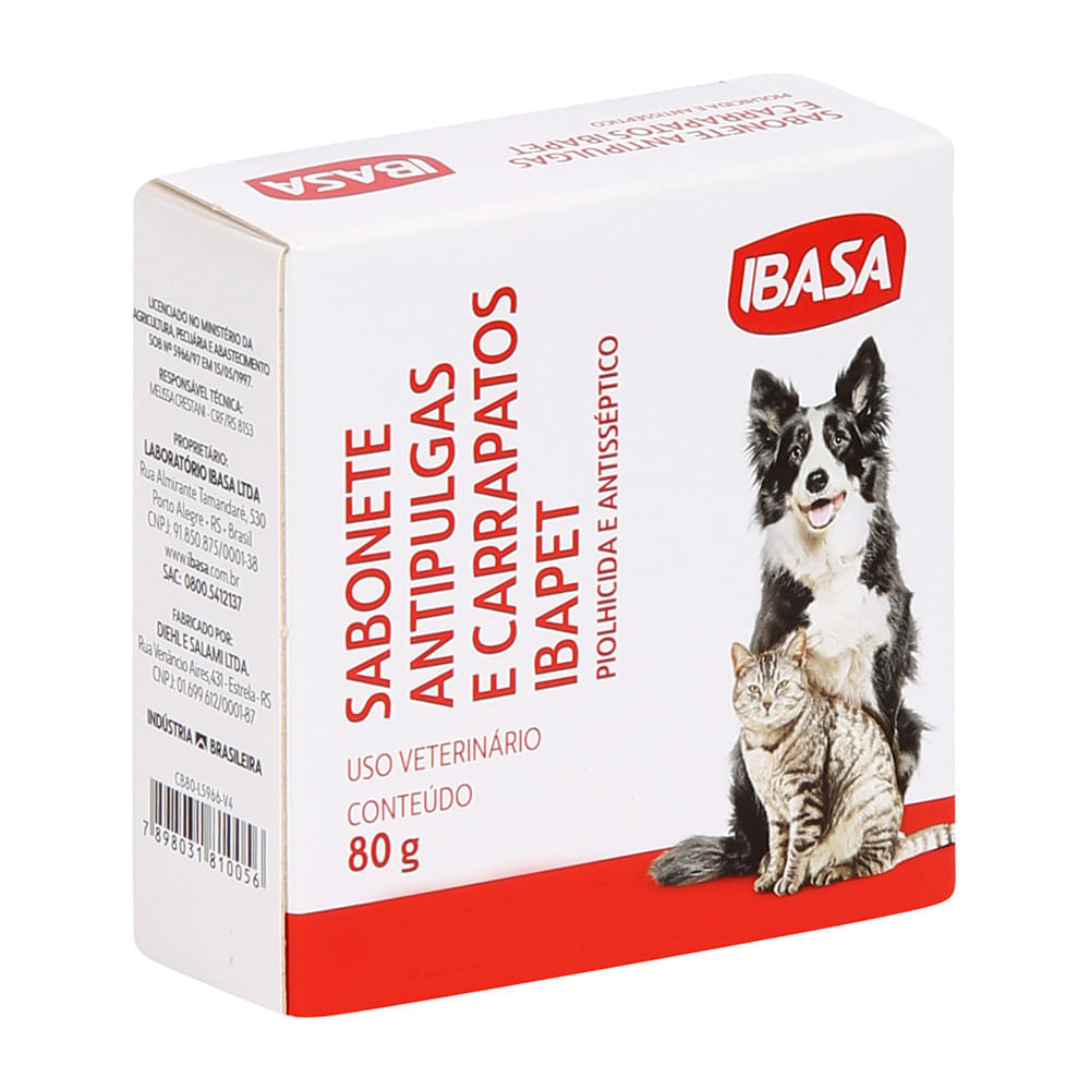 Sabonete Antipulgas e Carrapatos Ibapet Ibasa 80g - Drogarias Pacheco