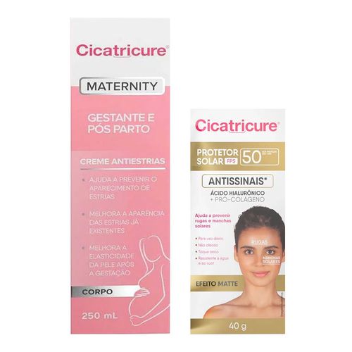 Kit-Cicatricure-Creme-Corporal-Maternity-Antiestrias-250ml--Protetor-Solar-Antissinais-com-acido-Hialuronico-e-Pro-Colageno-FPS-50-40g