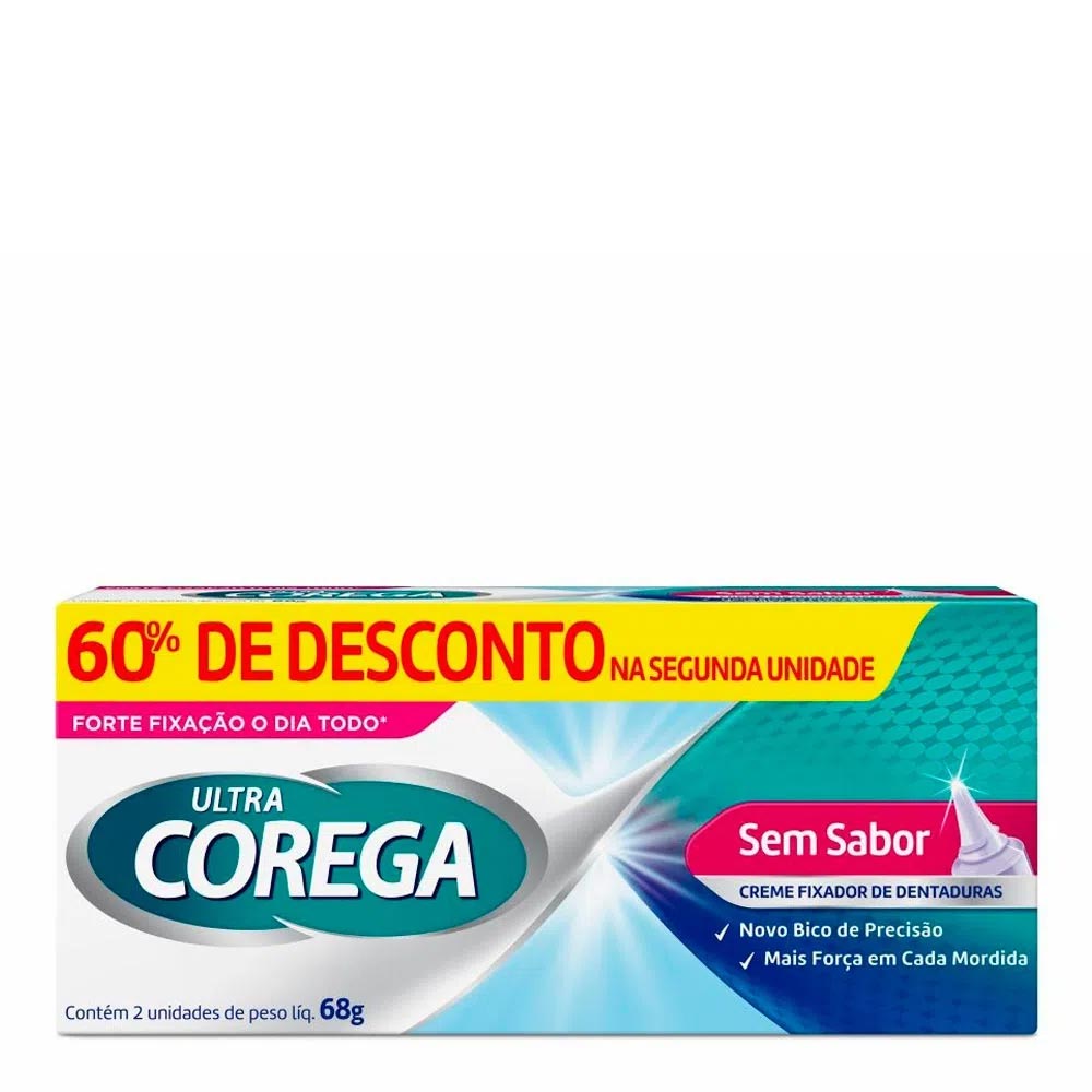 Kit Corega Creme Fixador De Prótese Ultra Sem Sabor 68g 2 Und ...