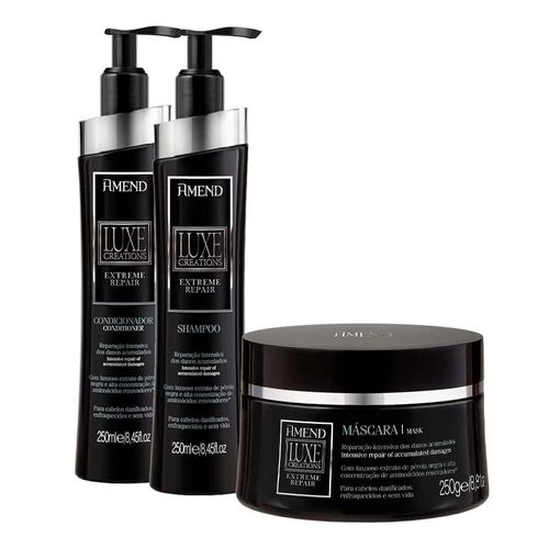 Kit-Amend-Luxe-Creations-Extreme-Repair-Condicionador-250ml--Mascara-de-Reparacao-Capilar-250ml--Shampoo-250ml