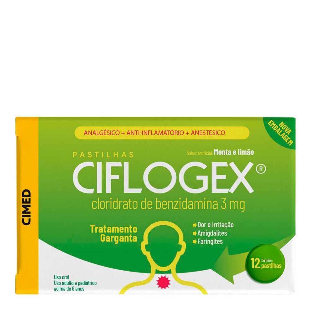 Pastilha para Garganta Ciflogex 3mg Menta e Limão 12 Unidades