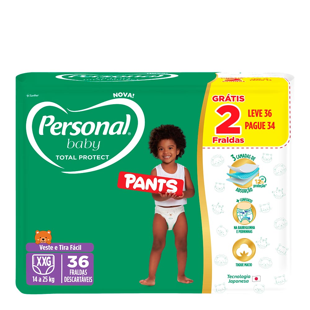 Fralda Infantil Personal Baby Pants Total Protect Xxg 36 Unidades