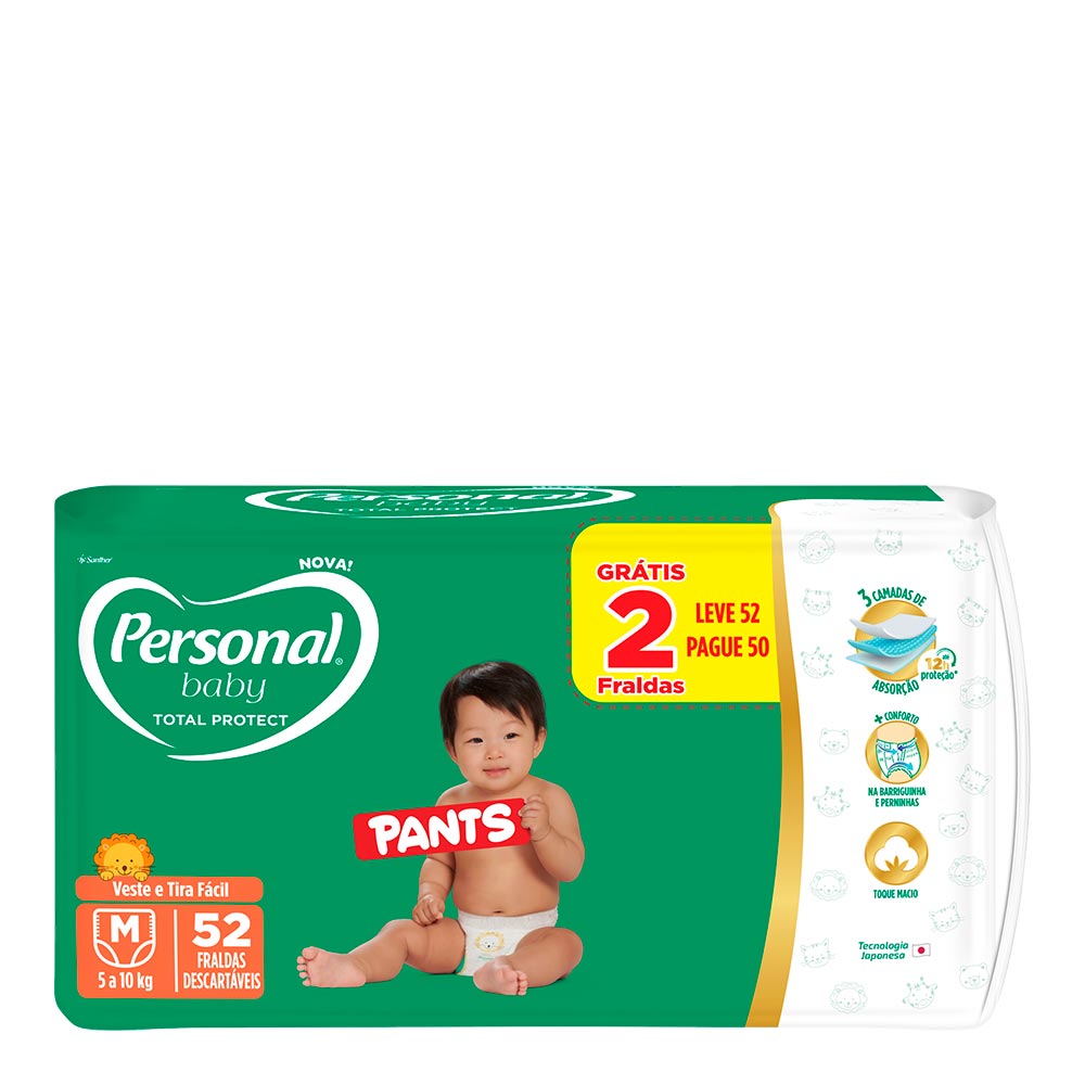 Fralda Infantil Personal Baby Pants Total Protect M 52 Unidades