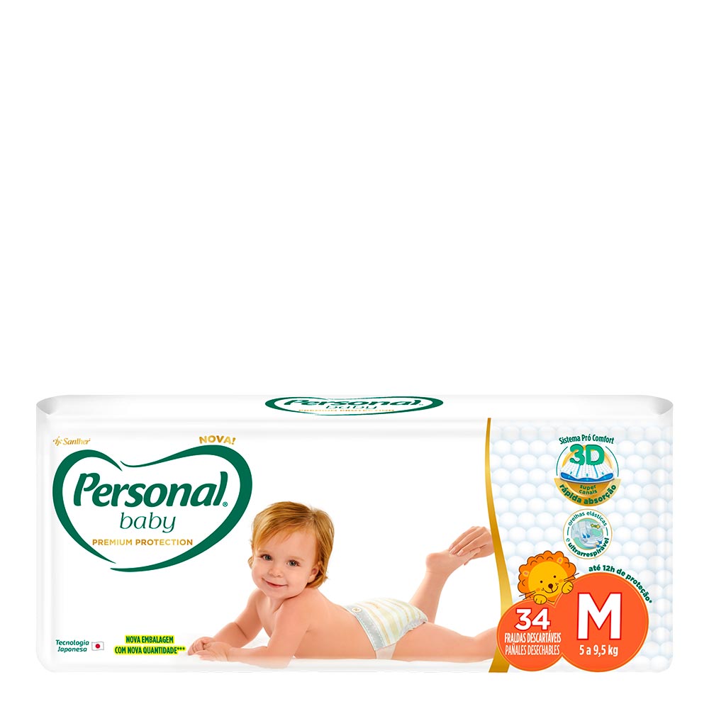 Fralda Descartável Personal Baby Premium Protection M 34 Unidades