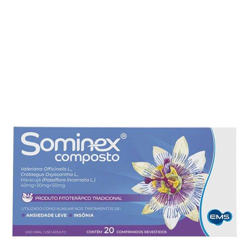 Calmante E Fitoterápico Sominex Composto 40Mg + 30Mg + 50Mg 20 Comprimidos