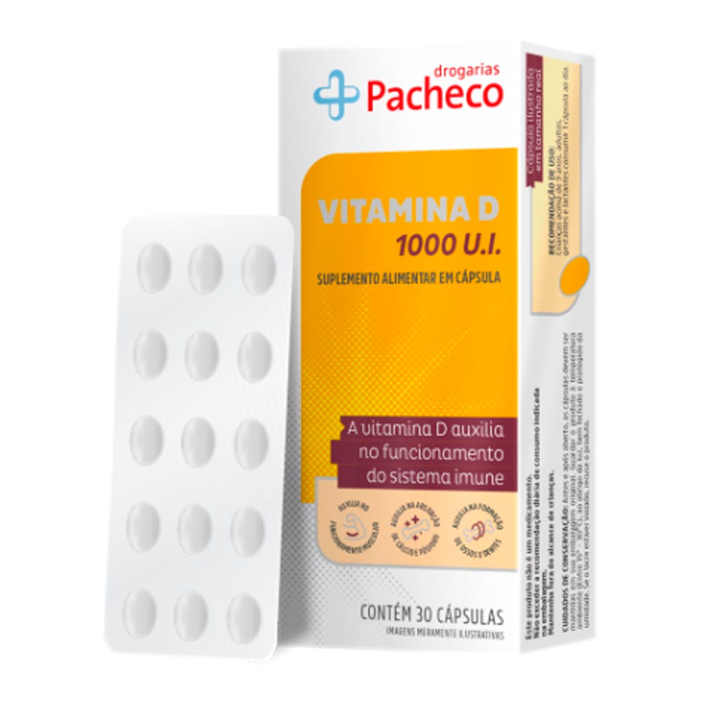 Vitamina D 1000UI Drogarias Pacheco 30 Cápsulas