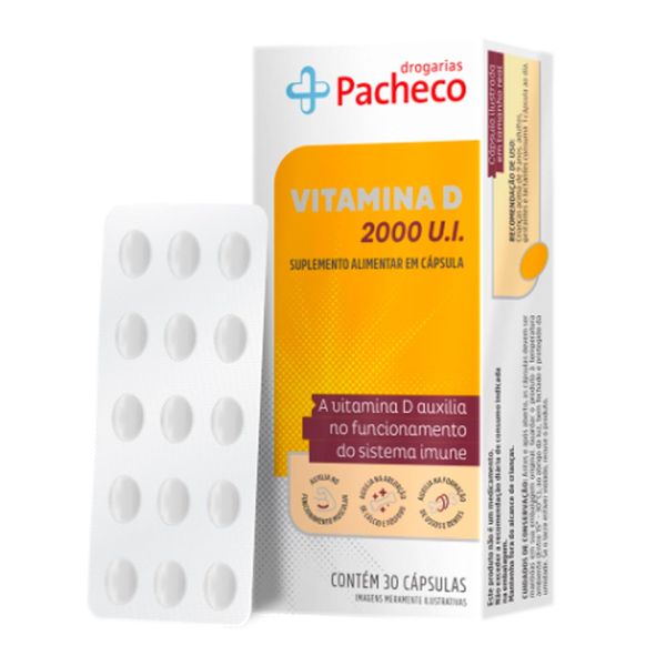 Vitamina D3 2000UI Drogarias Pacheco 30 Cápsulas