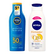 Kit-Nivea-Protetor-Solar-Sun-Protect-e-Hidrata-FPS50-400ml-Hidratante-Corporal-Firmador-Q10-Vitamina-C-Todos-Os-Tipos-De-Pele-400ml