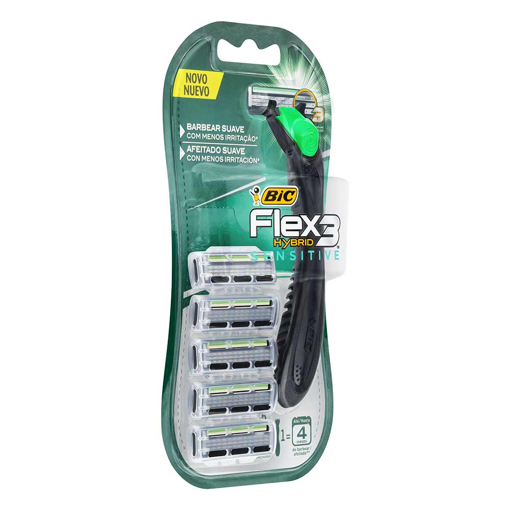 Kit Bic Flex 3 Hybrid Sensitive 1 Aparelho de Barbear Recarregável + 5 ...