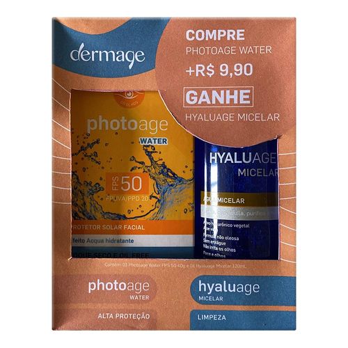 Kit Dermage Protetor Solar Facial Fps 50 Photoage Water 40G + Água Micelar Hyaluage 120Ml