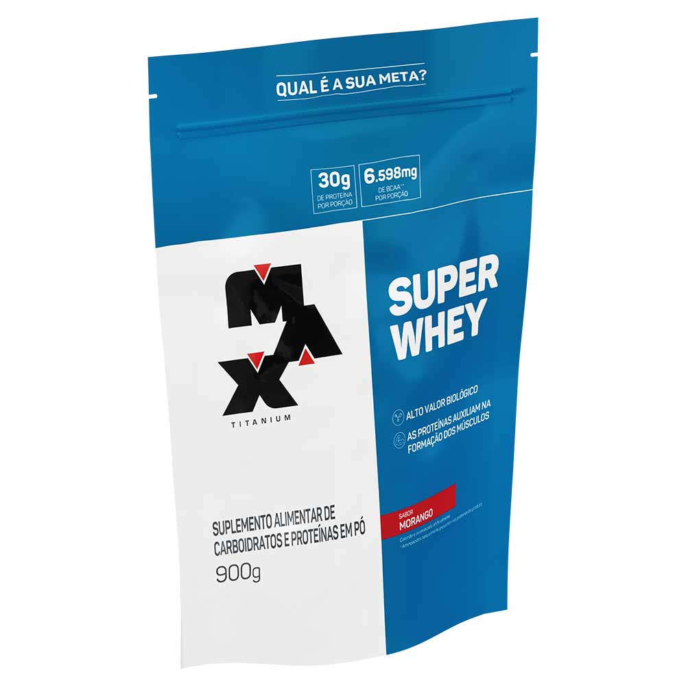 Whey Protein Super Max Titanium Pó Morango 900g Refil - Drogarias Pacheco