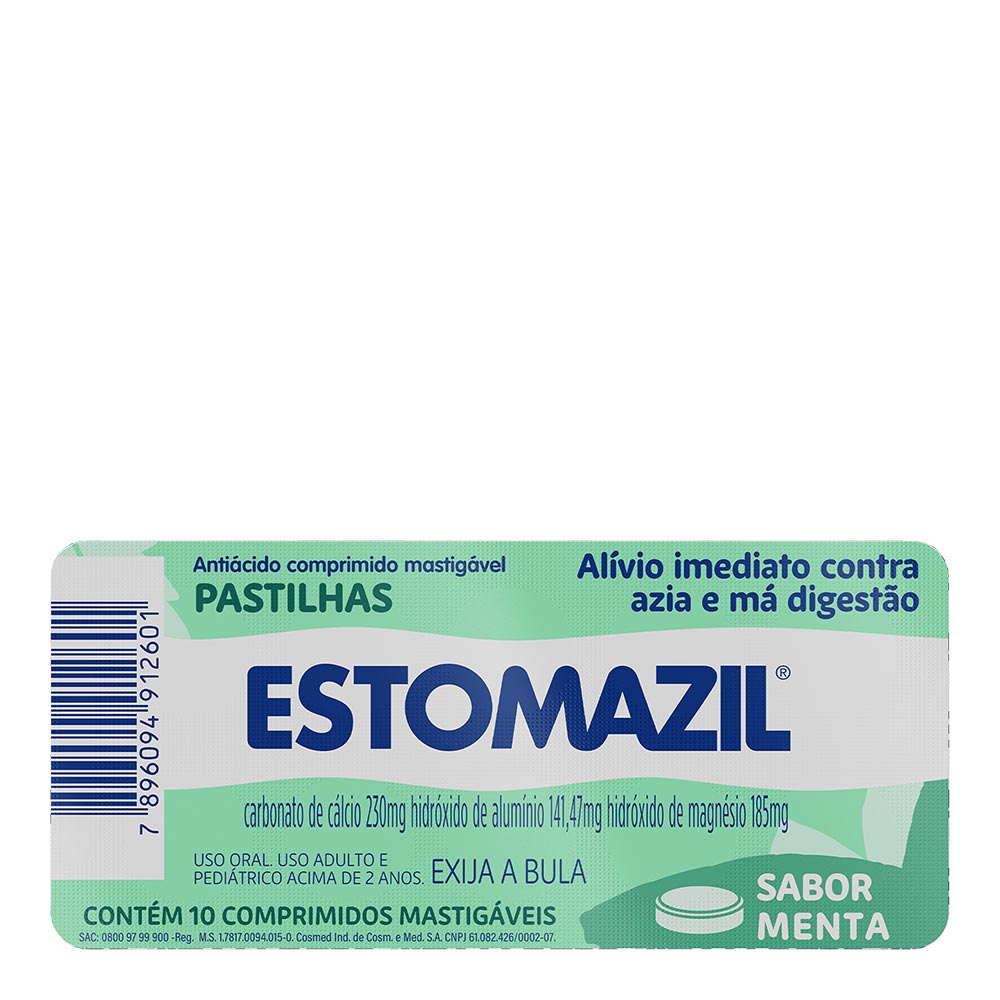 Antiácido Estomazil Menta Pastilha 10 Comprimidos Mastigáveis Menta