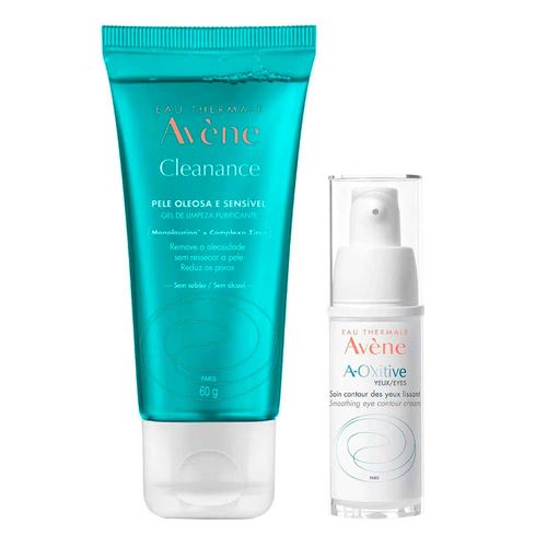 Kit-Avene-Creme-Renovador-A-Oxitive-Contorno-Dos-Olhos-15ml---Gel-de-Limpeza-Facial-Cleanance-60ml