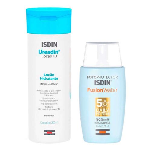 Kit-Isdin-Protetor-Solar-Facial-Fusion-Water-Oil-Control-FPS60-50ml---Locao-Hidratante-Corporal-Ureadin-10-Ureia-200ml