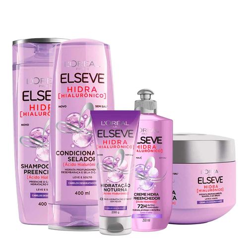 Kit-Elseve-Hidra-Hialuronico-Shampoo-400ml---Condicionador-400ml---Creme-Para-Pentear-250ml---Creme-de-Tratamento-300g---Creme-Noturno-200g