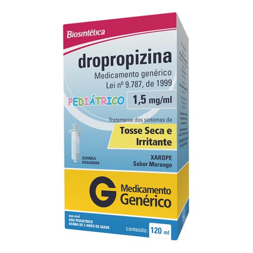 Dropropizina 1,5Mg/Ml Biosintética Morango 120Ml Xarope + Seringa Dosadora