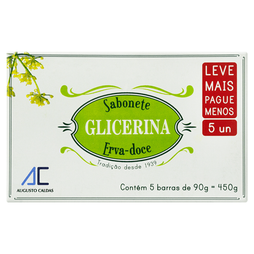 Sabonete Em Barra Glicerina Erva-Doce Augusto Caldas 5 Unidades 90G Cada