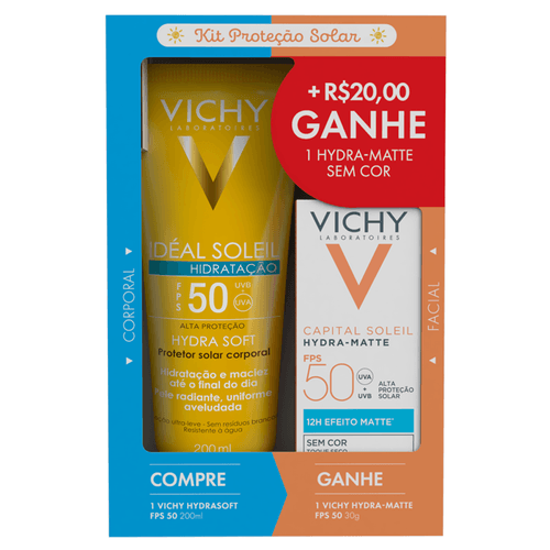 Kit Vichy Protetor Solar Corporal Fps 50 Idéal Soleil Hydra Soft 200Ml + Facial Fps 50 Capital Soleil Hydra-Matte 30G