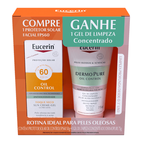 Kit Eucerin Protetor Solar Facial Fps 60 Oil Control 50G + Gel De Limpeza Dermo Pure 75G