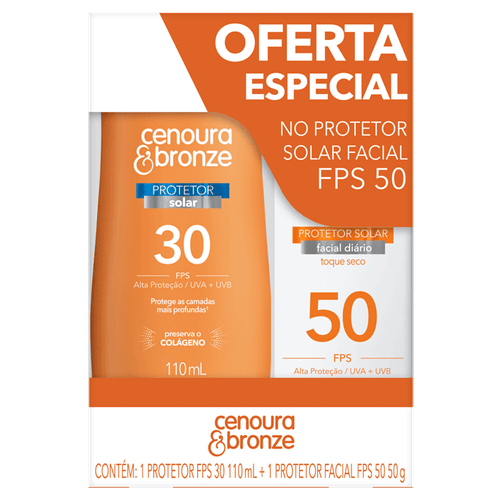 Kit Cenoura & Bronze Protetor Solar Corporal Fps 30 110Ml + Facial Fps 50 50G