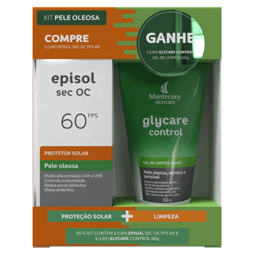 Kit Protetor Solar Mantecorp Skincare Episol Sec Oc Fps 60 60Ml+ Gel De Limpeza Glycare Control 60G