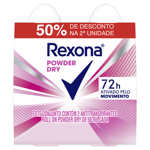 Kit Desodorante Antitranspirante Rexona Powder Dry 2 Unidades De 50Ml Roll-On