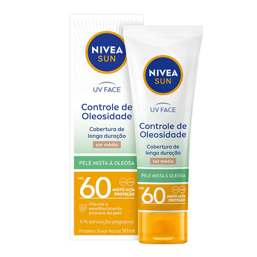 Protetor Solar Facial Nivea Sun Fps 60 Beauty Expert Controle De Oleosidade Cor Média 50G