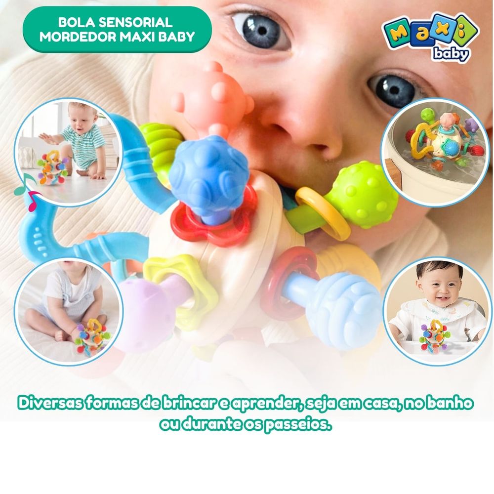 Mordedor Chocalho Bebê Bola Sensorial Massageador Maxi Baby