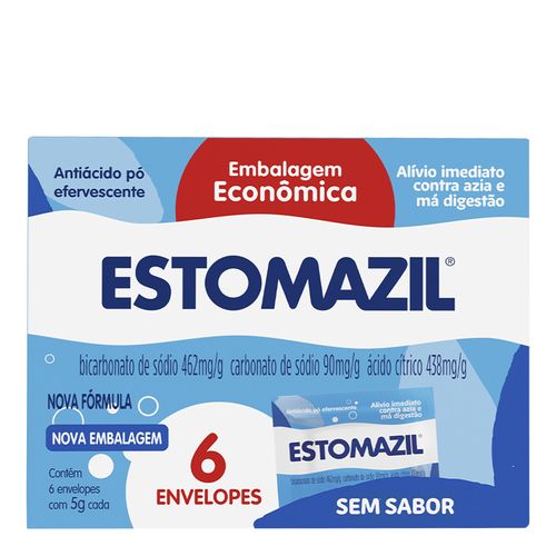 Antiácido Estomazil Sem Sabor 6 Envelopes De 5G Pó Efervescente