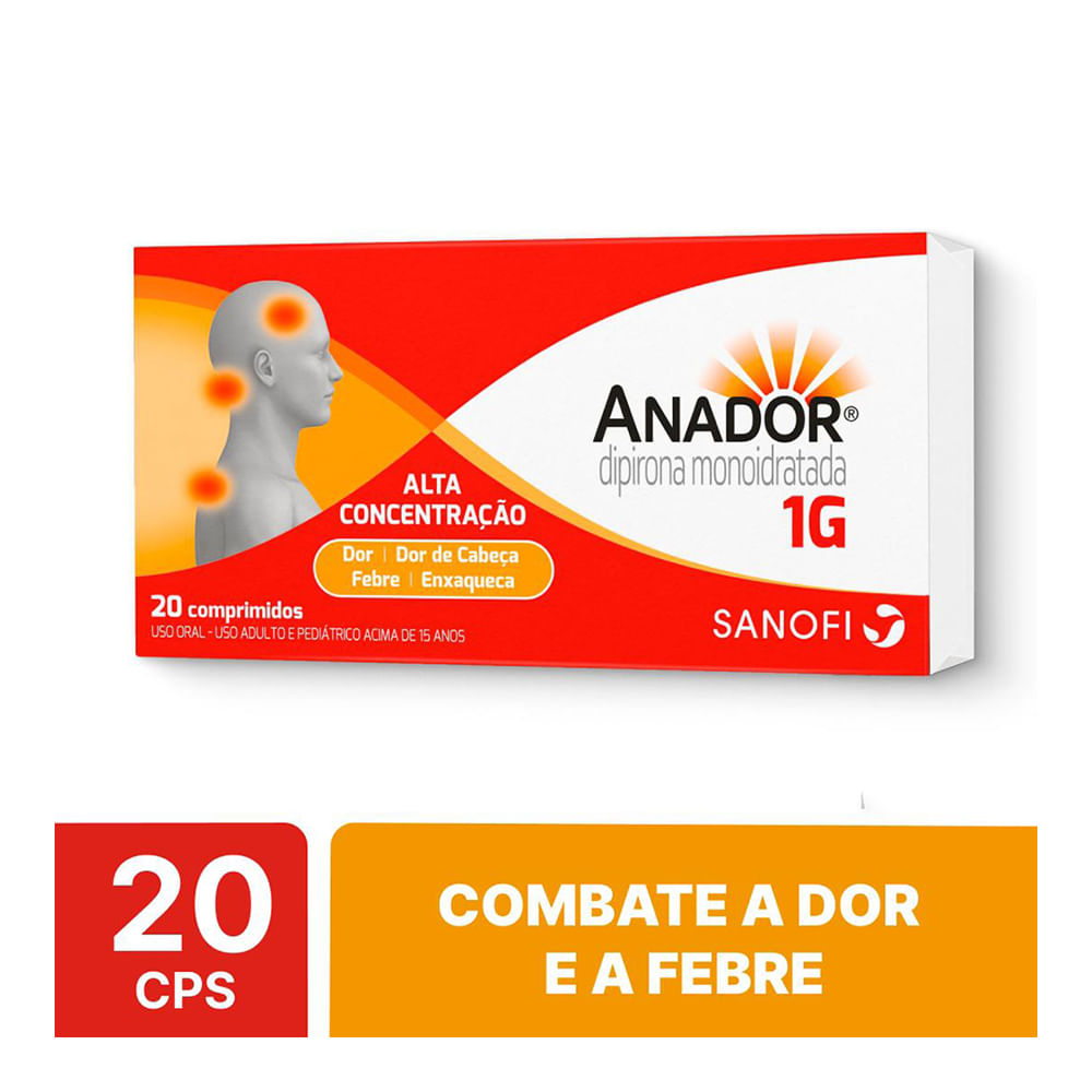 Analgésico Anador 1g 20 Comprimidos - Drogarias Pacheco