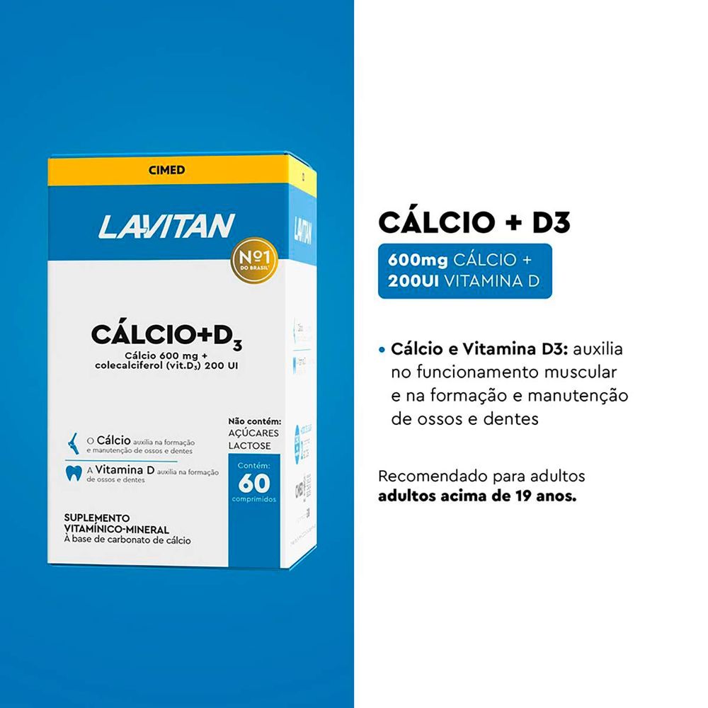 Suplemento Alimentar Lavitan Cálcio 600mg + Vitamina D 200UI 60 ...