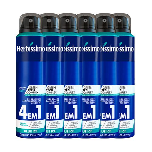 Kit Desodorante Aerosol Antitranspirante Herbissimo Blue Ice 150Ml com 6 Unidades Kit Desodorante Aerosol Antitranspirante Herbissimo Blue Ice 150Ml com 6 Unidades