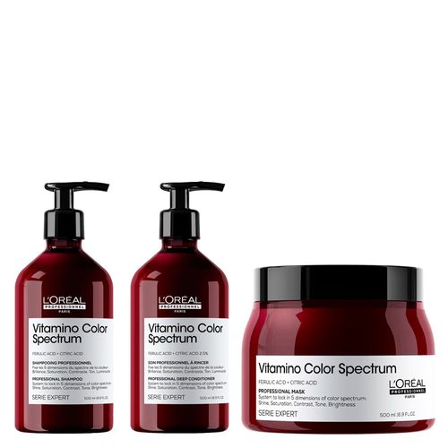 Kit L'oreal Professionnel Série Expert Vitamino Color Spectrum Shampoo 500Ml + Condicionador 500Ml + Máscara 500Ml