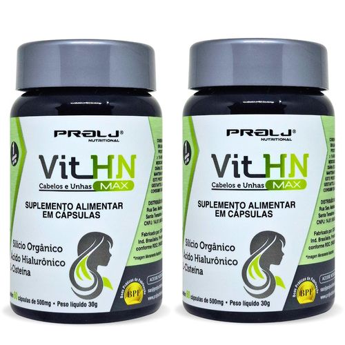 Kit com 2  Vit HN MAX 500mg 60 cápsulas | Cabelo e Unhas Prolj Nutricional VIT HN MAX 500G 60 CÁPSULAS GEL KIT 2