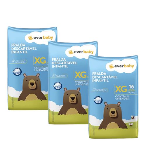 Kit-Fralda-Ever-Baby-XG-3-Pacotes-com-16-Unidades Kit-Fralda-Ever-Baby-XG-3-Pacotes-com-16-Unidades