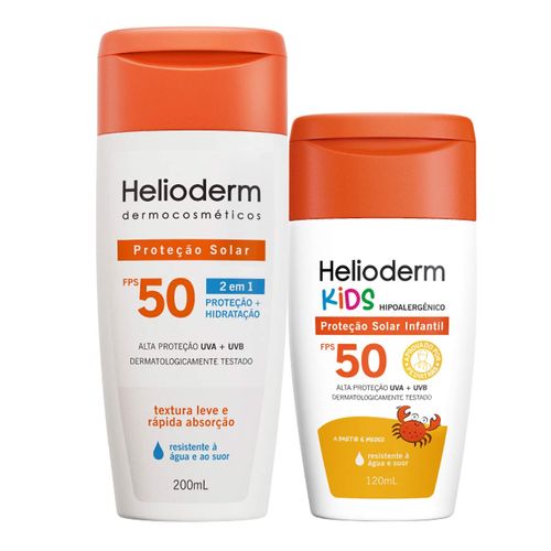 Kit Protetor Solar Corporal Helioderm Suncare Fps50 200Ml + Protetor Solar Kids Fps50 120Ml