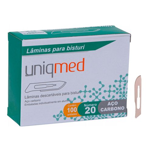 Lâminas Para Bisturi Descartáveis Aço Carbono 100 Un Uniqmed N20 Lâminas Para Bisturi Descartáveis Aço Carbono 100 Un Uniqmed N20