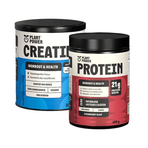 Kit Creatina Monohidratada e Proteína Morango Plant Power