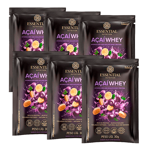 Kit 6X: Açaí Whey Sachê Essential Nutrition 30g Açaí