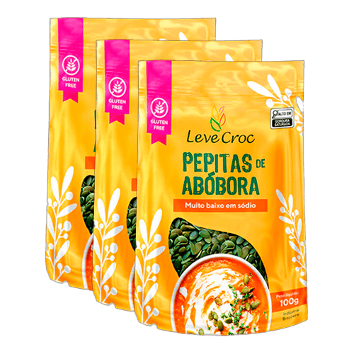 Kit 3X: Semente (Pepita) de Abóbora Crua Leve Croc 100g