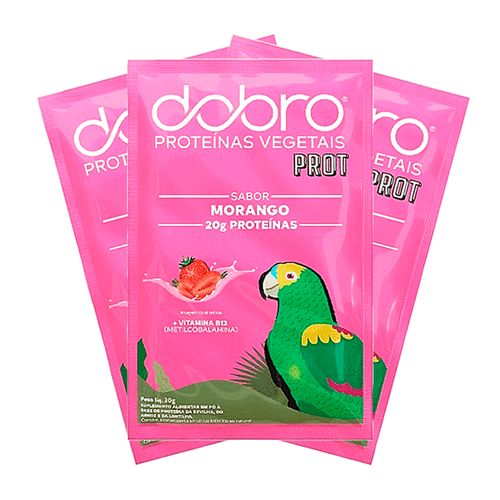Kit 3X: Proteína Vegana Morango Sachê Dobro 30g Morango Kit 3X: Proteína Vegana Morango Sachê Dobro 30g Morango