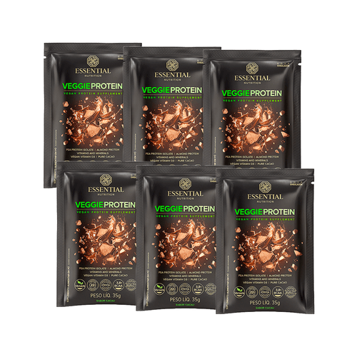 Kit 6X: Veggie Protein Cacao Sachê Essential Nutrition 35g Cacao